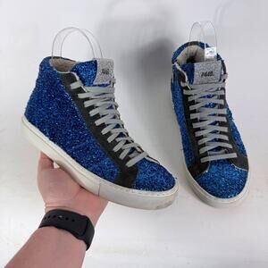 P448 Skate Sneaker Women's 6.5 Royal Blue Glitter Lace-Up High Top Side Zip